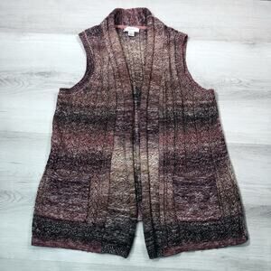 CJ Banks Open Front Knit Sweater Vest 1X Ombre Burgundy Boho Cottagecore